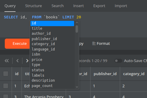 Schema-aware SQL autocomplete in Astoria SQL Client