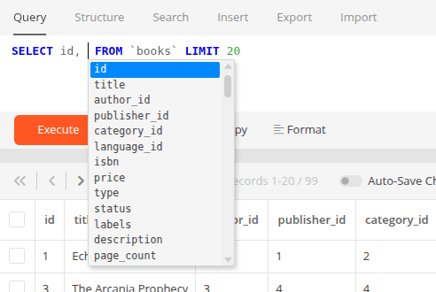 Schema-aware SQL autocomplete in Astoria SQL Client