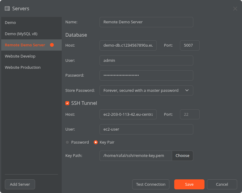 Secure connection settings in Astoria SQL Client