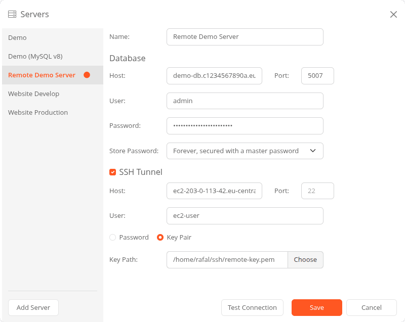 Secure connection settings in Astoria SQL Client